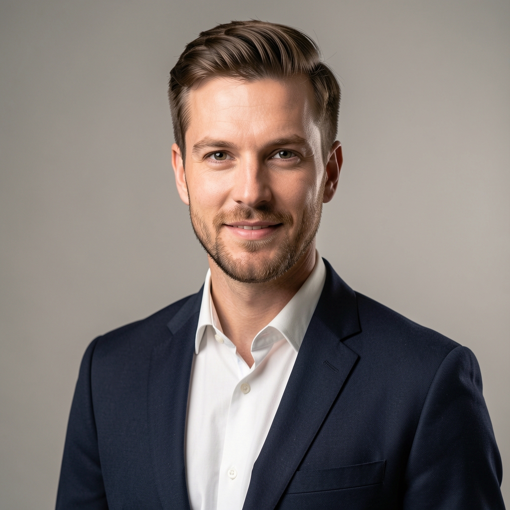 Alistair Pembroke, guest writer on grooming and personal presentation, photographed in a well-lit studio setting